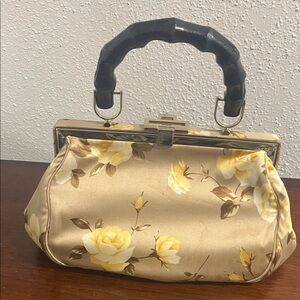 USED Banana Republic Yellow Floral Clutch with Black Handle